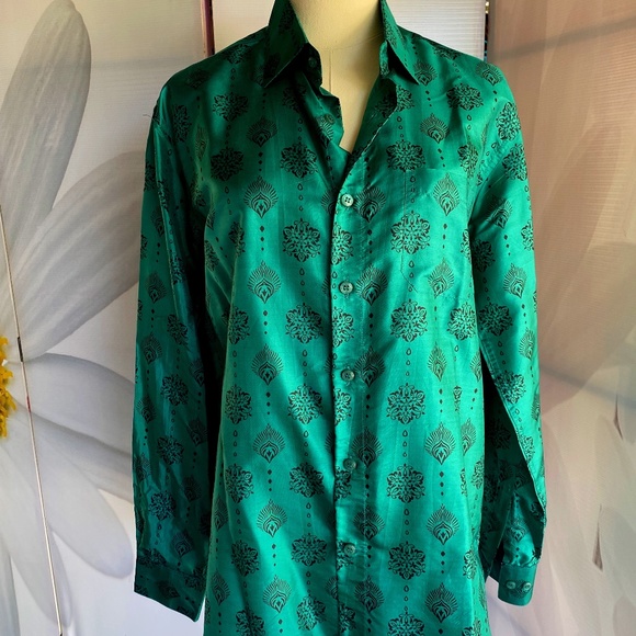 Aarong 1980’s emerald green print shirt - Picture 1 of 5